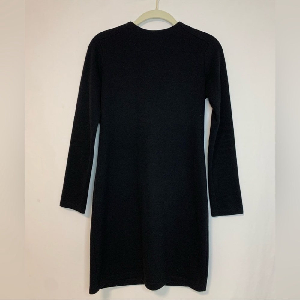 Zara W&B Women's Black Crew Neck Long Sleeve Mini Sweater Shift Dress Size M
